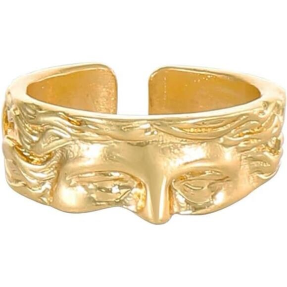 Retro Half Face Ring – Gold-Tone Open Loop Band - Picture 5 of 5